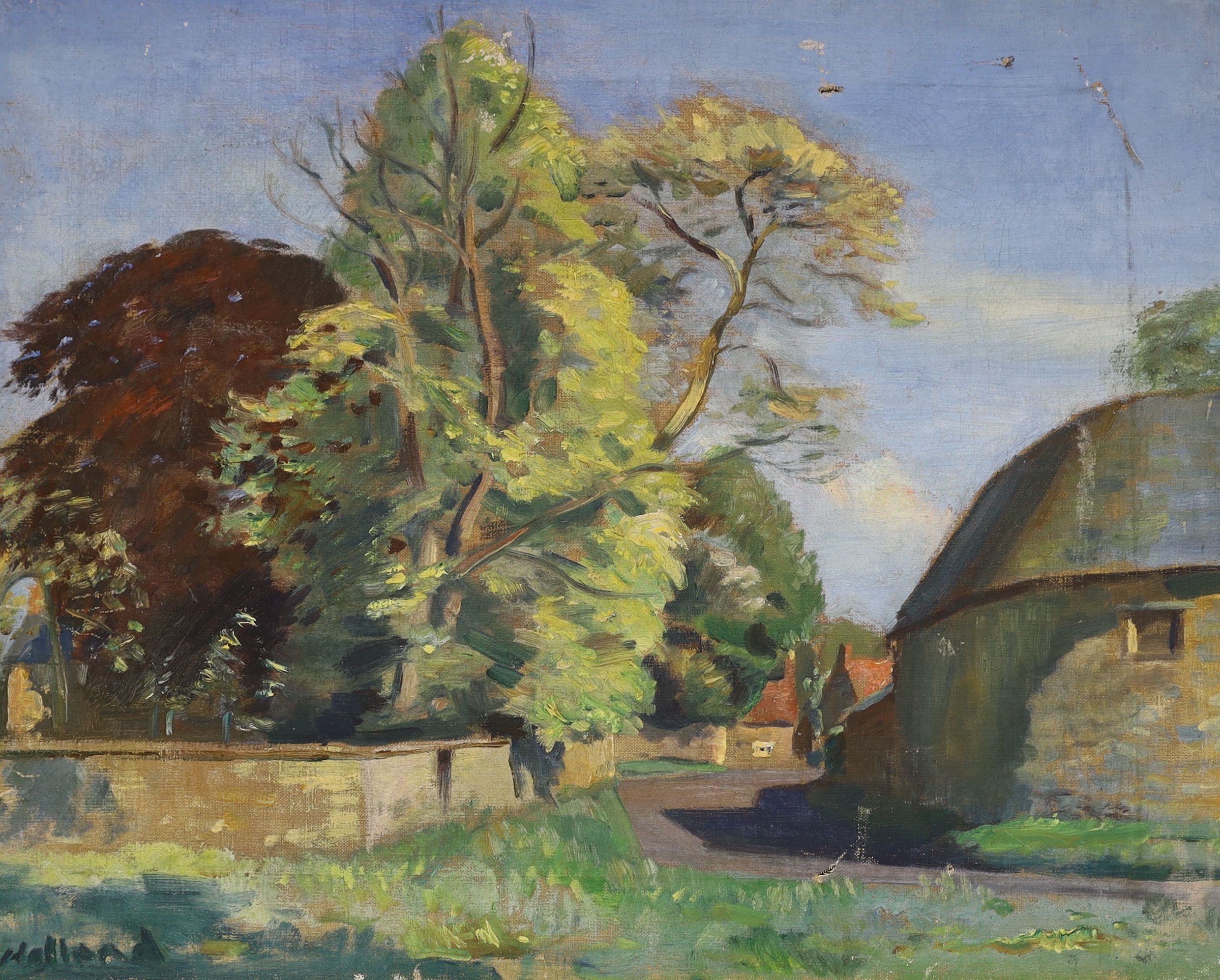 George Herbert Buckingham Holland (1901-1987), oil on canvas, 'Milton, Northants', signed and inscribed verso, 40 x 50cm, unframed